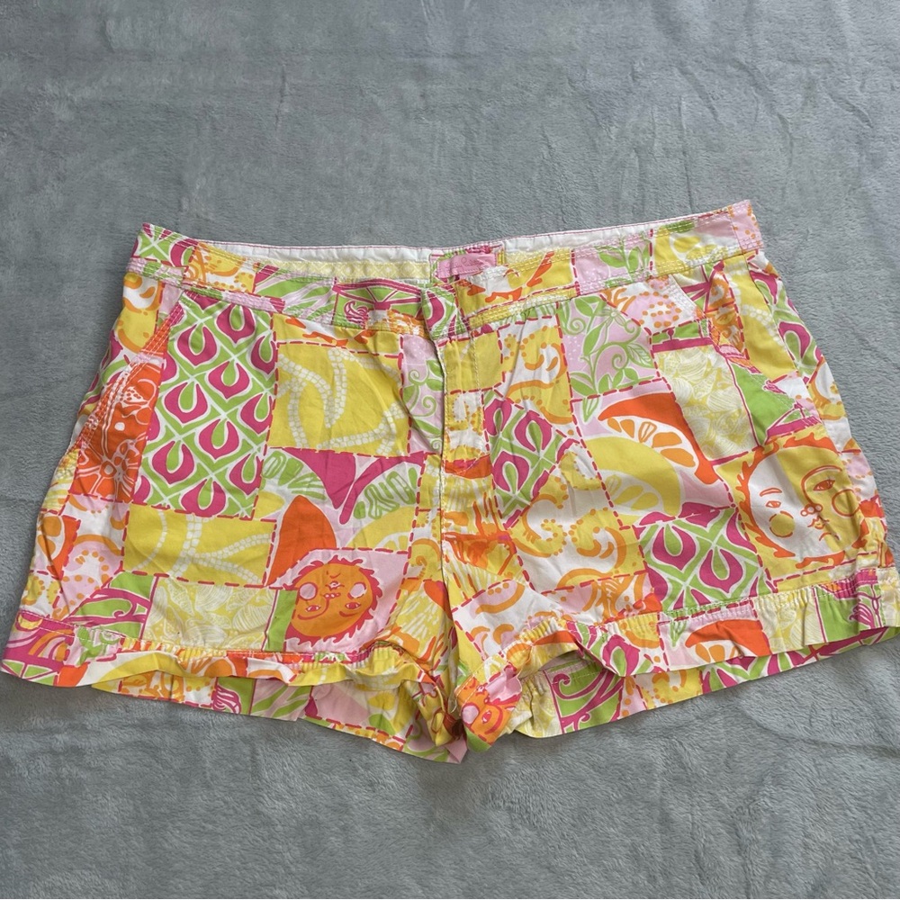 Lilly Pulitzer Shorts 14 Walsh Chino Happiest Hour Patchwork Citrus Preppy